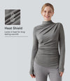 Mock-neck Long Sleeve Ruched Asymmetric Hem Thermal Casual Top - Mottled Cloud Grey