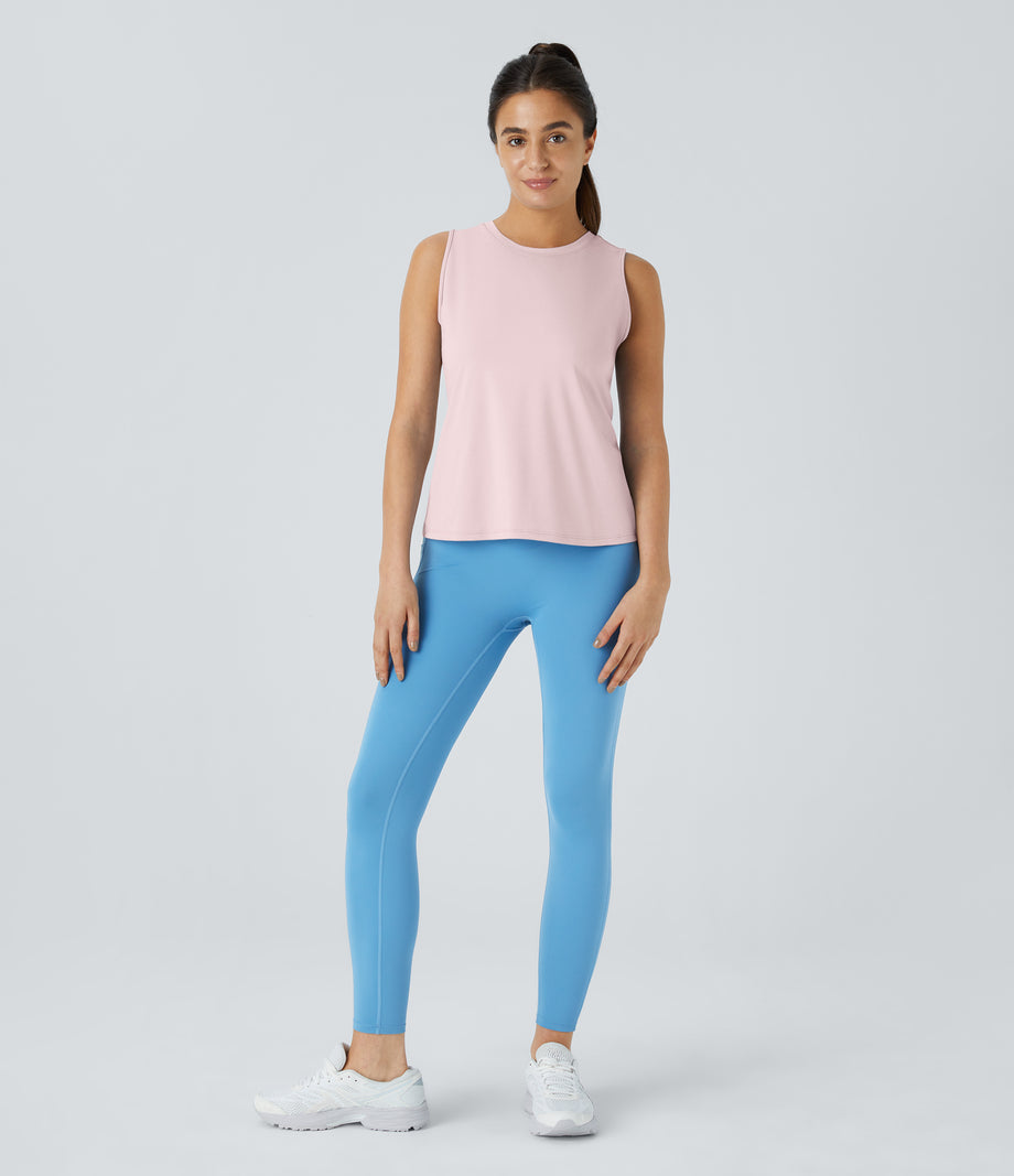 Cut Out Crossover Hem Solid Yoga Tank Top - Pale Lilac
