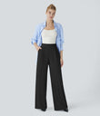 Halara Flex™ High Waisted Body Sculpt Waist-Slimming Pocket Wide Leg Micro Waffle Work Pants - Black