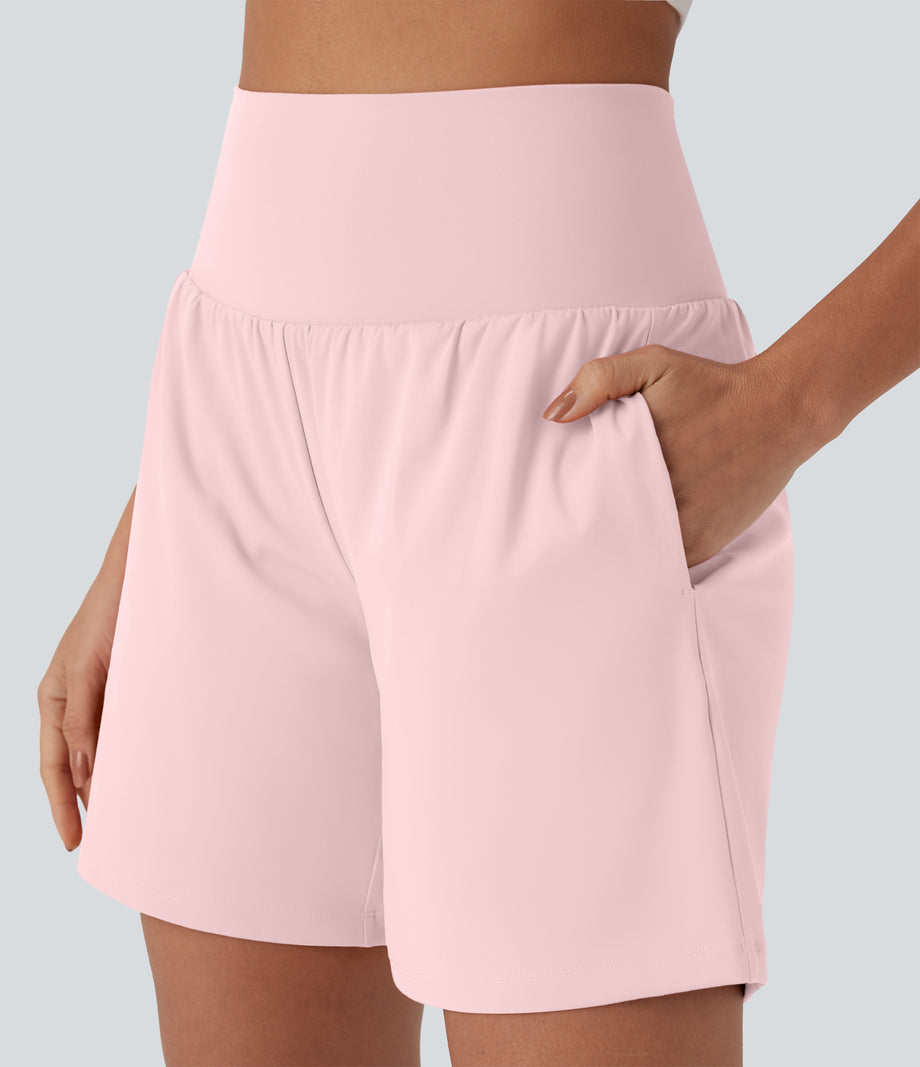 SoftlyZero™ Airy Super High Waisted 2-in-1 Cool Touch Yoga Shorts 7" with Pockets - Primrose Pink