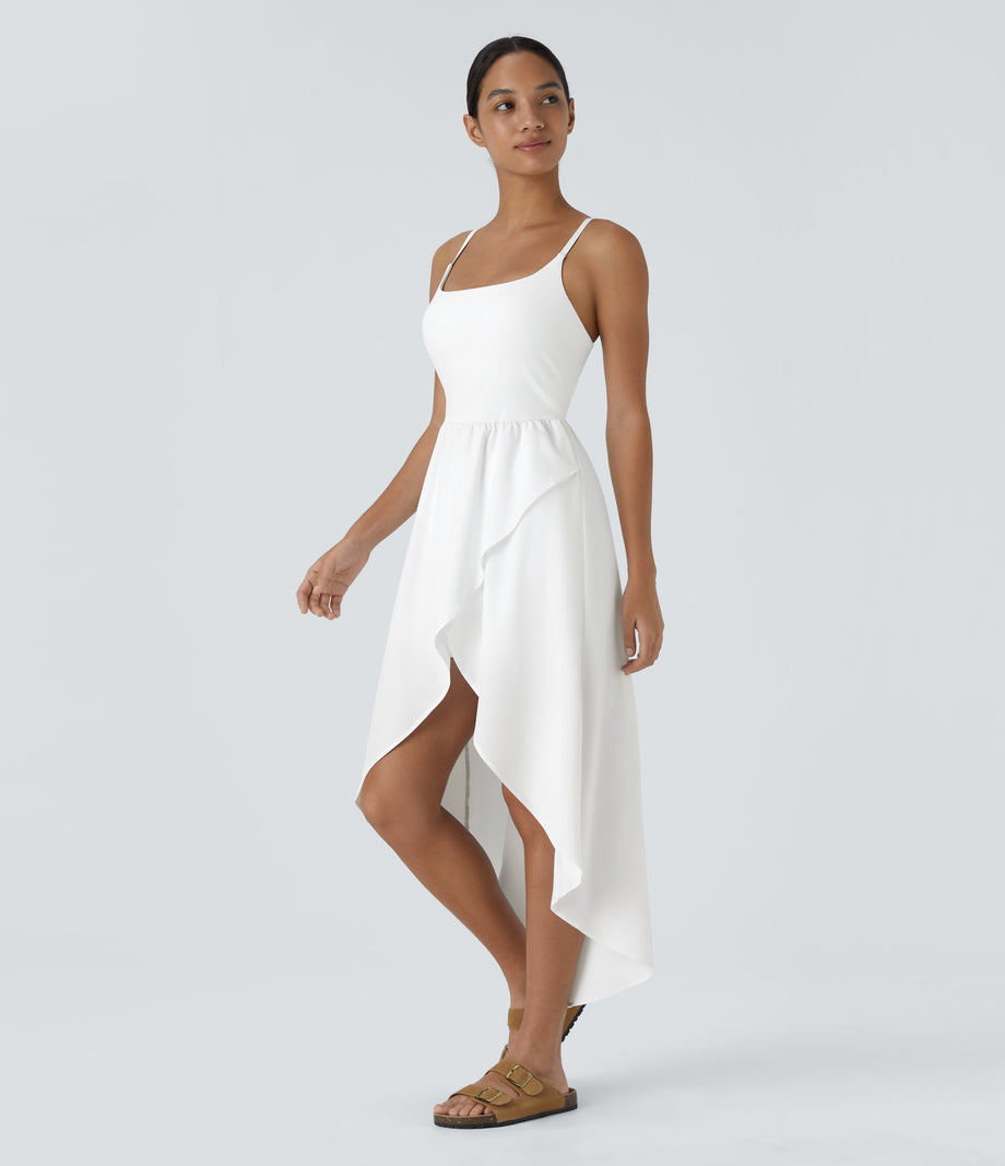 Breezeful™ High Low 2-Piece Pocket Flowy Midi Quick Dry Casual Dress - White