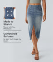 Halara Flex™ High Waisted Pockets Bodycon Washed Denim Casual Midi Skirt - Blue Gray Denim