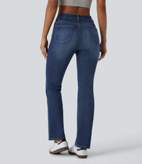 Halara Flex™ High Waisted Pockets Washed Casual Bootcut Jeans - Paint Blue Denim