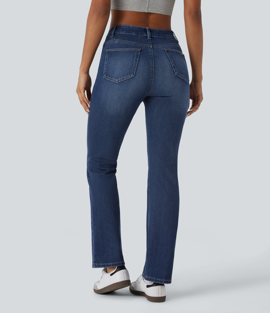 Halara Flex™ High Waisted Pockets Washed Casual Bootcut Jeans - Paint Blue Denim