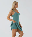 SoftlyZero™ Airy Cut Out 2-in-1 Pocket Cool Touch Longer Active Dress-UPF50+ - Rock Cyan Blue