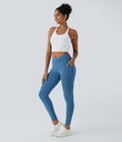 SoftlyZero™ Crossover Pocket Plain Leggings-UPF50+ - Gloomy Blue