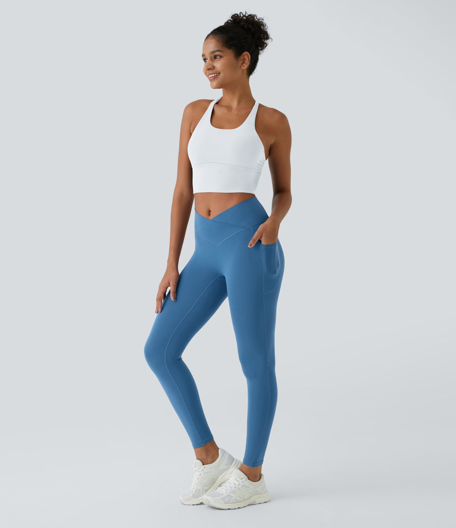 SoftlyZero™ Crossover Pocket Plain Leggings-UPF50+ - Gloomy Blue