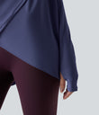Hooded Cowl Neck Long Sleeve Thumb Hole Yoga Sports Top with Pockets - Patriot Blue