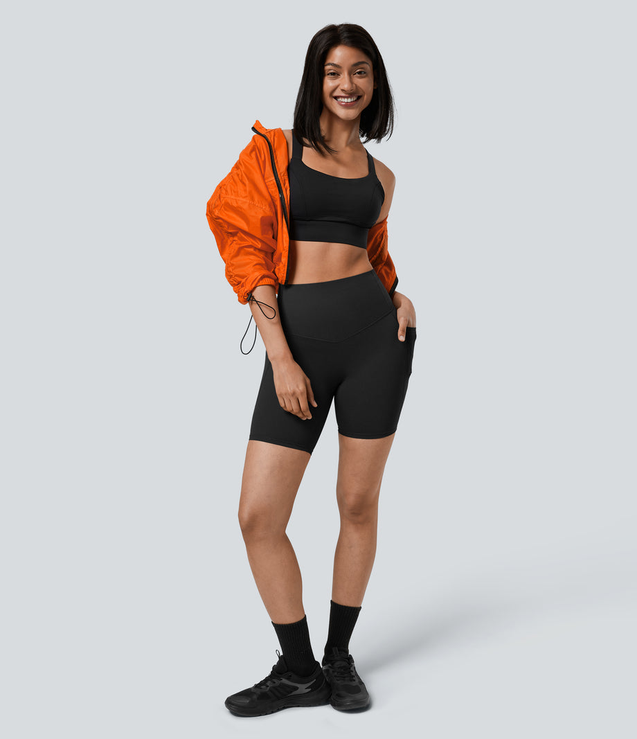 Halara UltraSculpt™ High Waisted Tummy Control Pocket Shaping Training Biker Shorts 7'' - Black