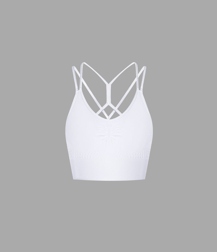 OneForm Seamless Flow Low Support Ruched Double Straps Sports Bra A-D Cups - White