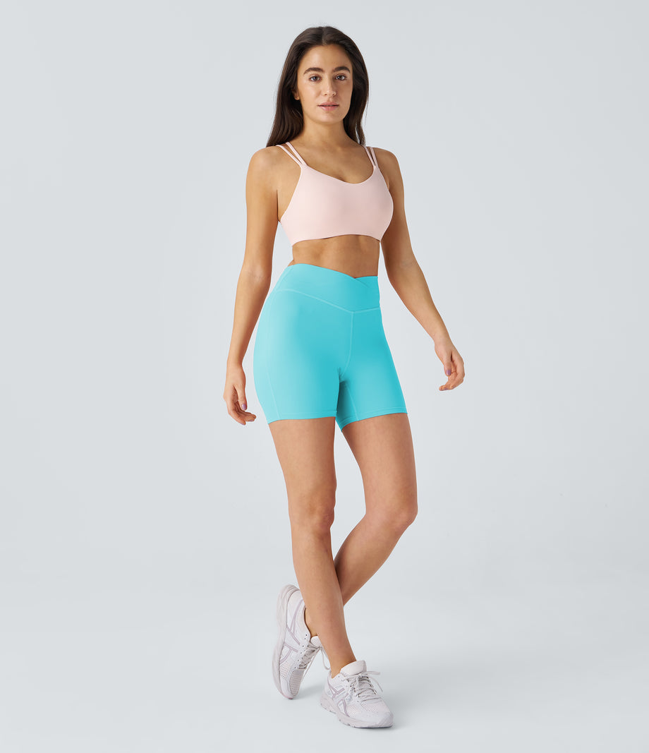 SoftlyZero™ Plush High Waisted Crossover Ruched Yoga Shorts 5'' - Baroque Blue