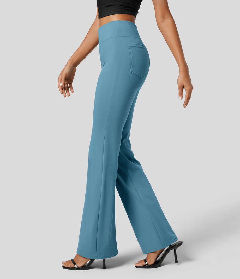 Halara Flex™ High Waisted Back Side Pocket Slight Flare Work Pants - Blue Heaven