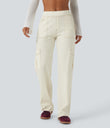Halara Flex™ Mid Rise Pockets Straight Leg Casual Cargo Jeans - Ivory Denim