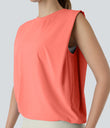 Round Neck Ruched Cool Touch Yoga Tank Top-UPF50+ - Fusion Coral