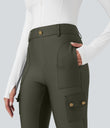 High Waisted Sheen 7/8 Leggings with Pockets - Forest Night
