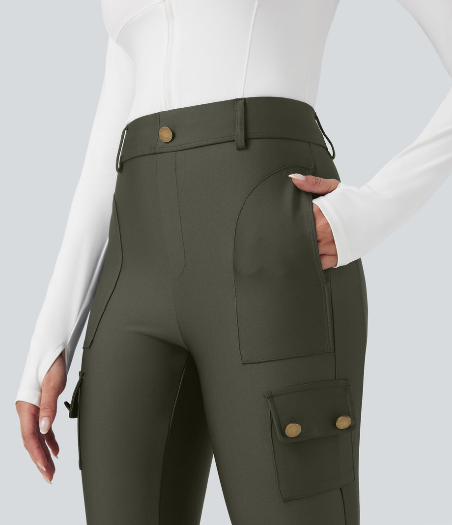 High Waisted Sheen 7/8 Leggings with Pockets - Forest Night
