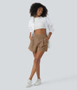 DayStretch High Waisted Work Baggy Shorts 4'' with Pockets - Burro