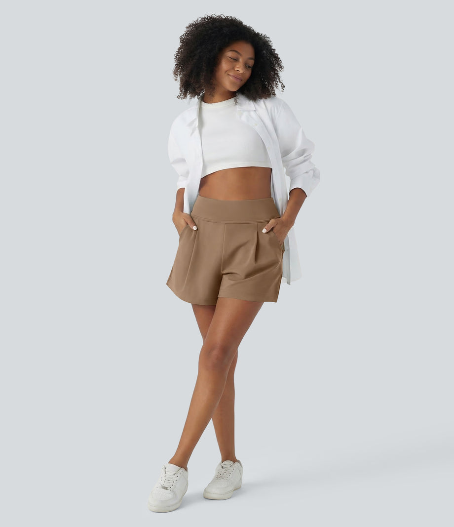 DayStretch High Waisted Work Baggy Shorts 4'' with Pockets - Burro