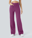 DayStretch High Waisted Pockets Straight Leg Casual Pants - Deep Orchid