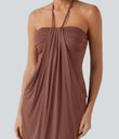 Halter Tie Back Mini Resort Dress with Pockets - Brick Dust