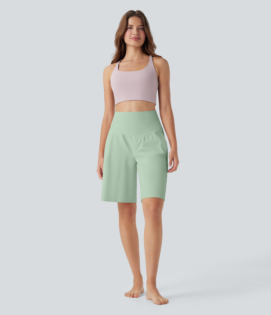 SoftlyZero™ Airy High Waisted Pockets Cool Touch Yoga Bermuda Shorts - Light Bean Green