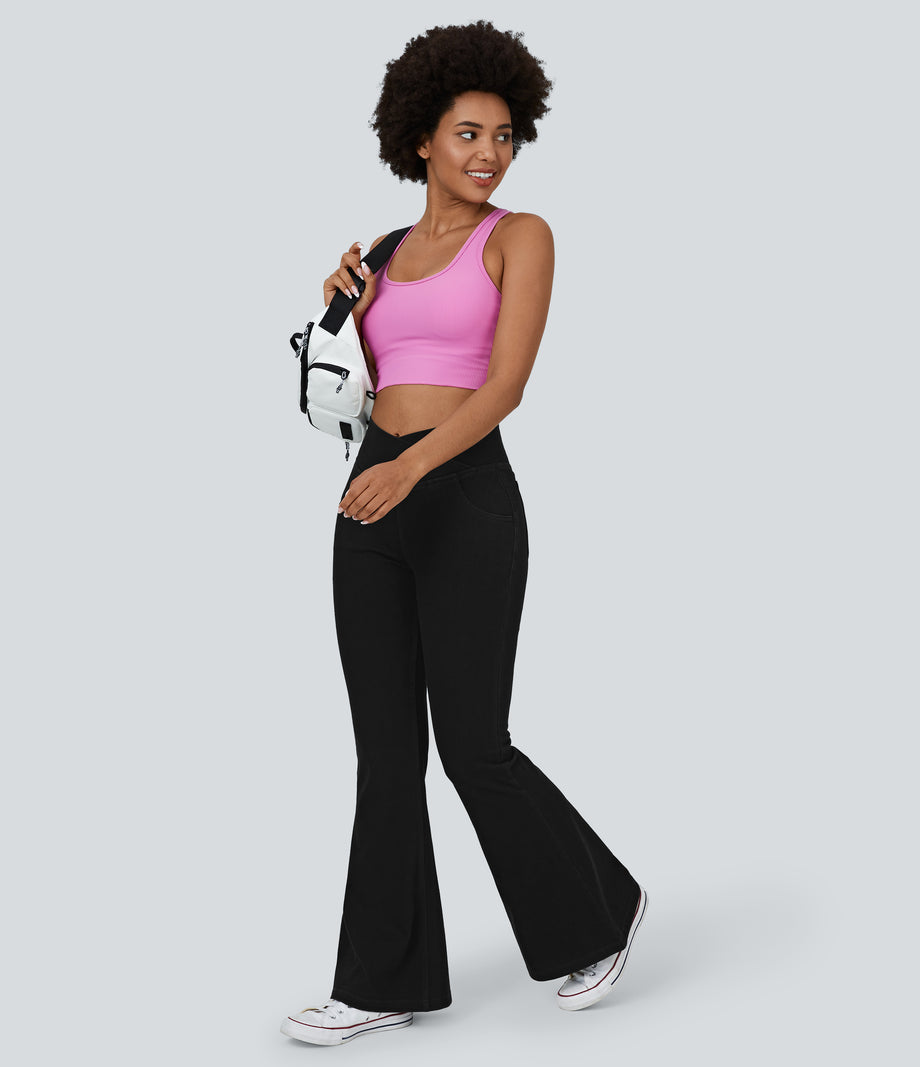 Halara Flex™ High Waisted Crossover Pocket Washed Casual Jeans - Black Denim