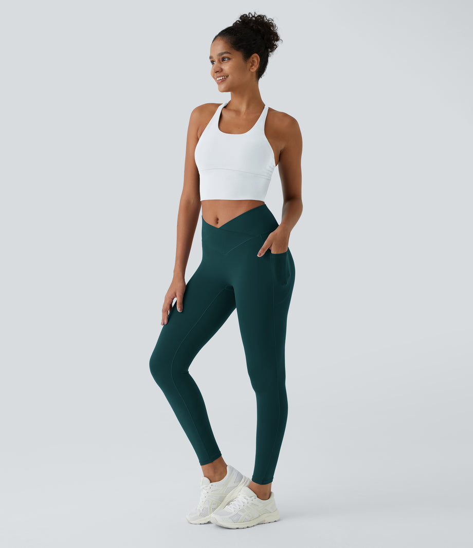 SoftlyZero™ Crossover Pocket Plain Leggings-UPF50+ - Viridian