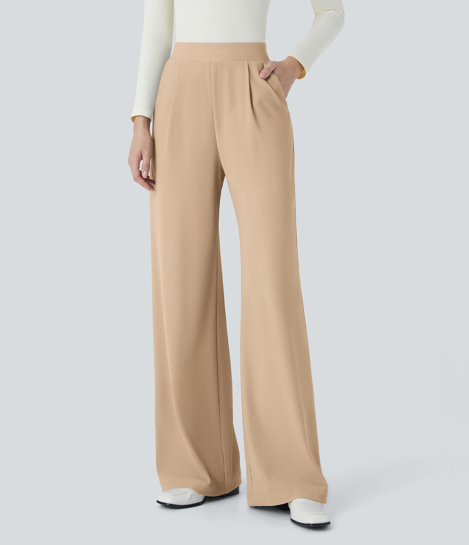 Halara Flex™ High Waisted Body Sculpt Waist-Slimming Pocket Wide Leg Micro Waffle Work Pants - Mellow Buff