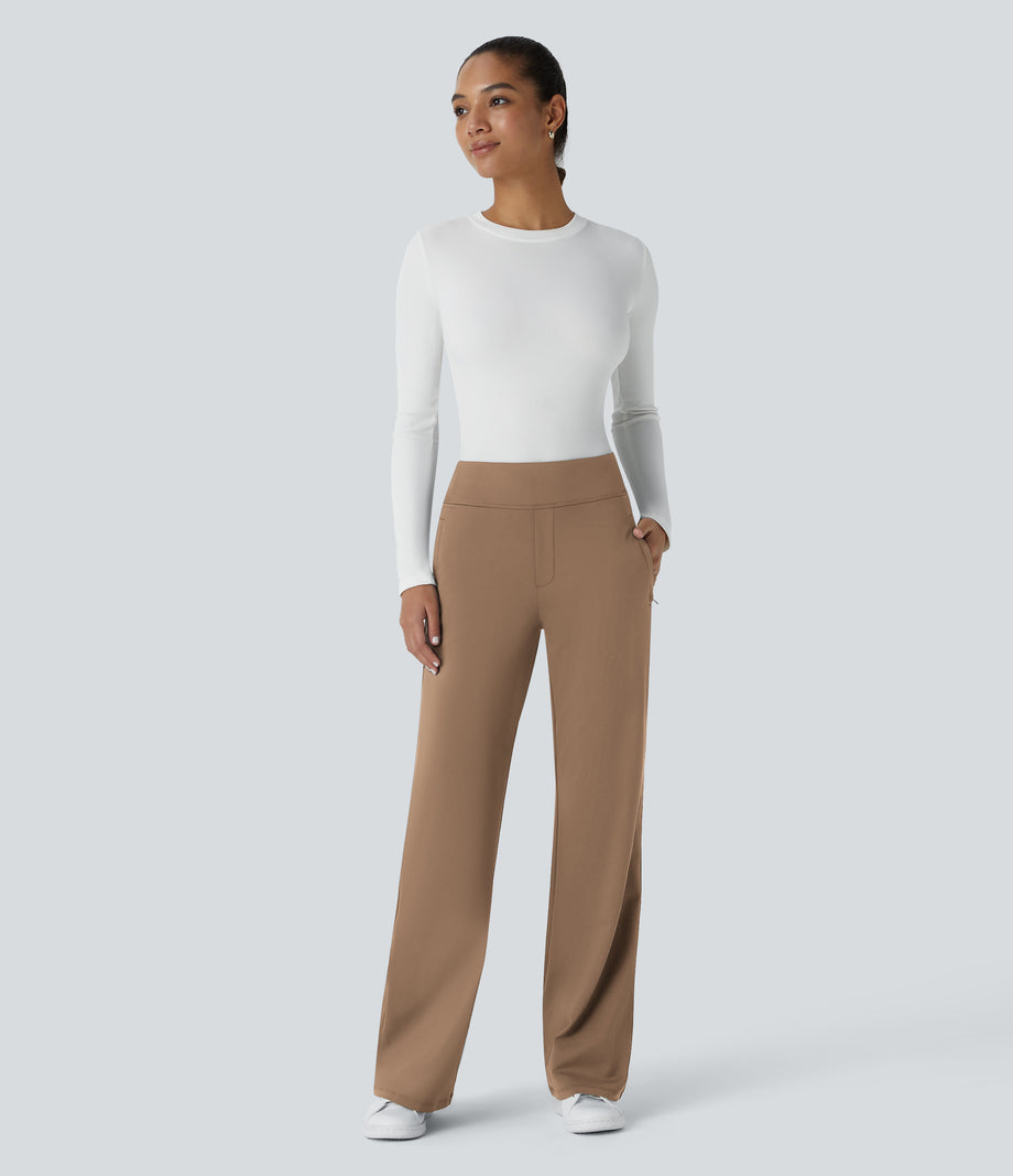 Halara Flex™ DayStretch Mid Rise Side Zipper Pocket Work Flare Pants - Burro