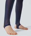 Breezeful™ High Waisted Pleated 2-in-1 Contrast Mesh Quick Dry Dance Stirrup Skirted Leggings with Pockets - Patriot Blue