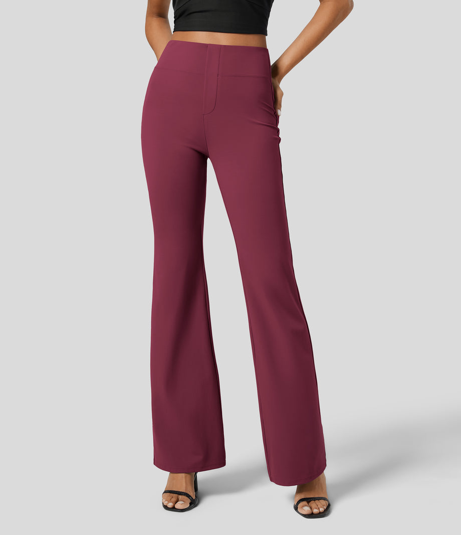 Halara Flex™ High Waisted Back Side Pocket Slight Flare Work Pants - Mauve Wine