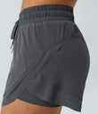Mid Rise Drawstring Contrast Mesh 2-in-1 Flowy Running Shorts 3'' - Dark Grey