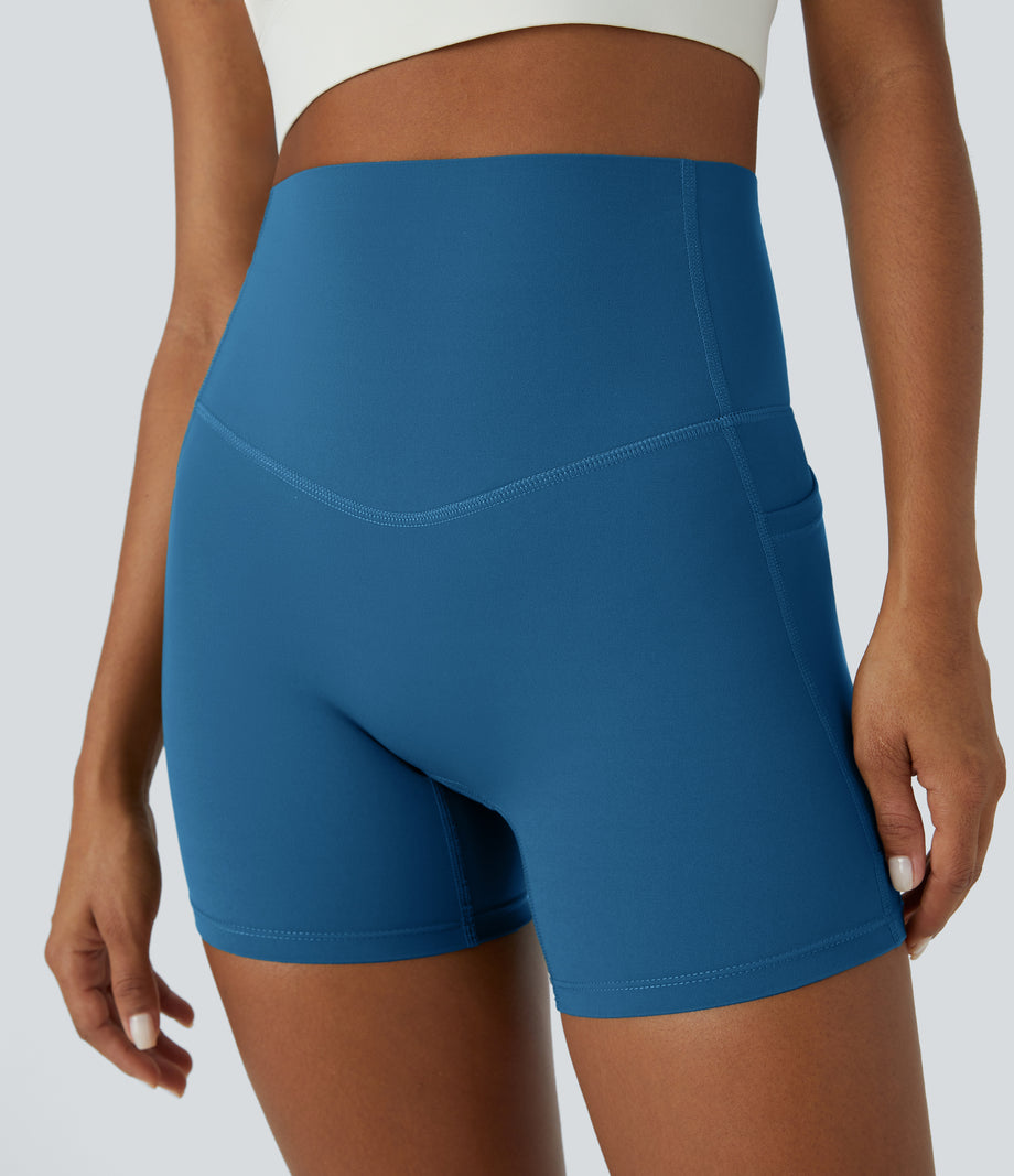 Halara UltraSculpt™ High Waisted Tummy Control Side Pocket Shaping Training Biker Shorts 5'' - Vallarta Blue
