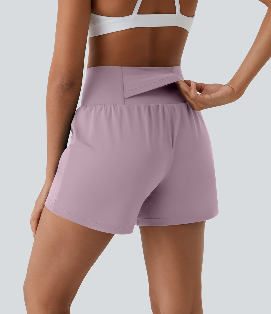 SoftlyZero™ Airy Super High Waisted 2-in-1  Cool Touch Yoga Shorts 5'' with Pockets-Longer Length - Pink Purple
