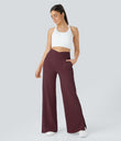 DayStretch Crossover Pocket Hem Wide Leg Yoga Pants-Smile - Red Mahogany