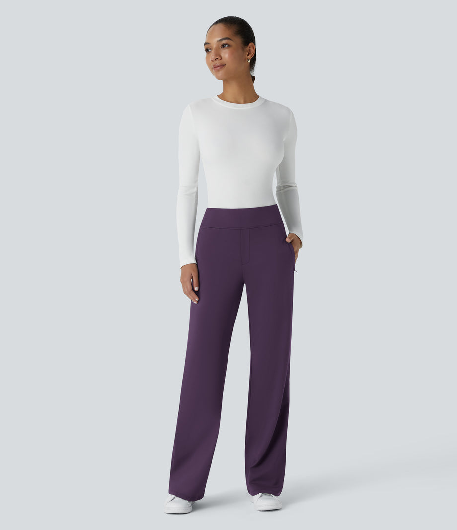 Halara Flex™ DayStretch Mid Rise Side Zipper Pocket Work Flare Pants - Blackberry Cordial
