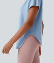 One Shoulder Short Sleeve Curved Hem High Low Quick Dry Yoga Sports Top - Angel Falls