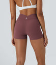 SoftlyZero™ High Waisted Crossover Plain Yoga Biker Shorts 3''-UPF50+ - Red Mahogany