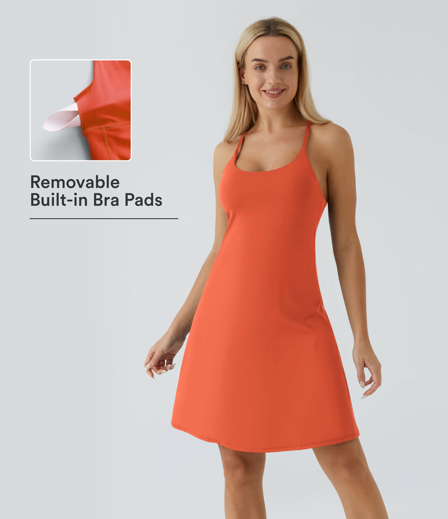 SoftlyZero™ Airy Cut Out 2-in-1 Pocket Cool Touch Longer Active Dress-UPF50+ - Tigerlily