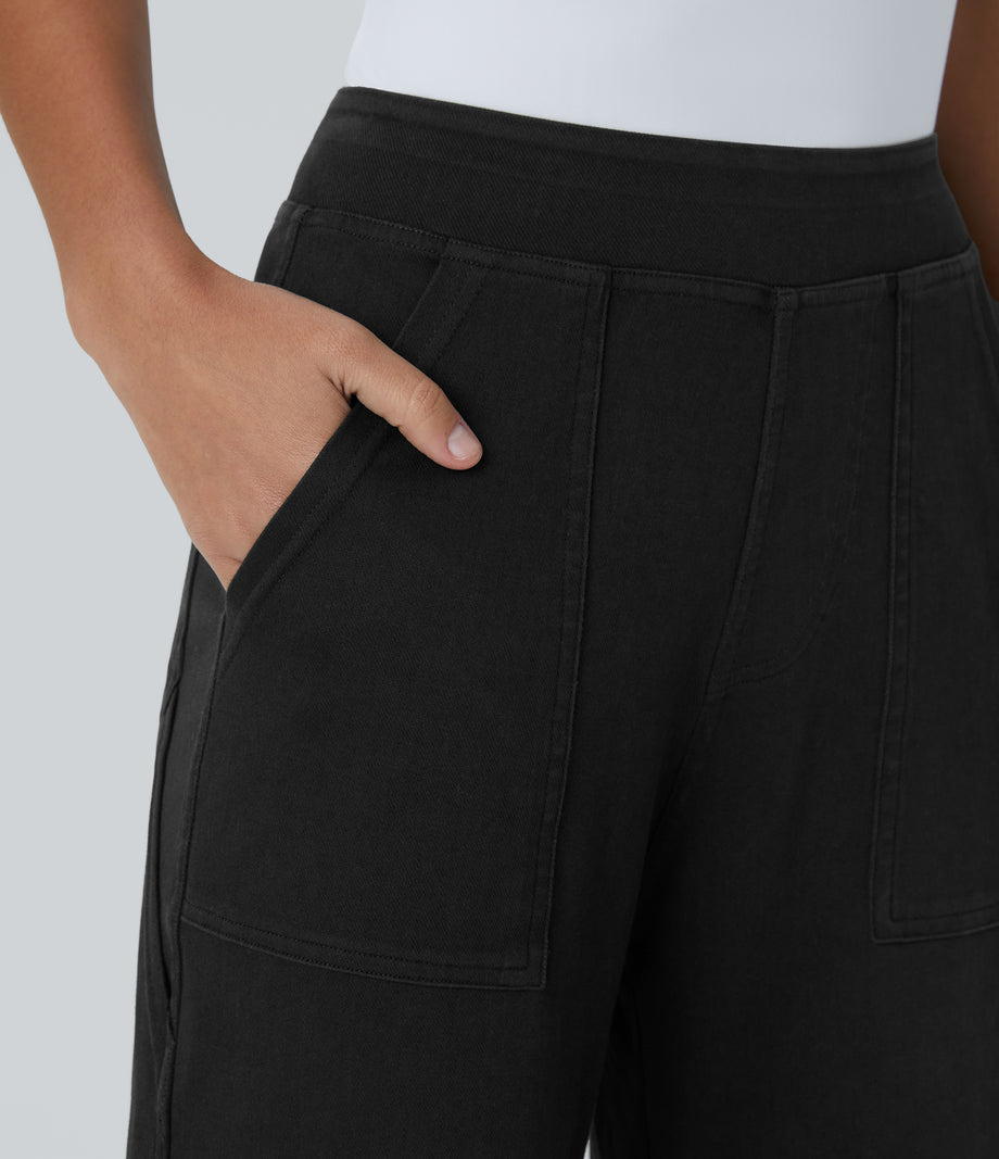 Halara Flex™ Mid Rise Pockets Straight Leg Casual Cargo Jeans - Black Denim