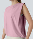 Round Neck Ruched Cool Touch Yoga Tank Top-UPF50+ - Pink Nectar