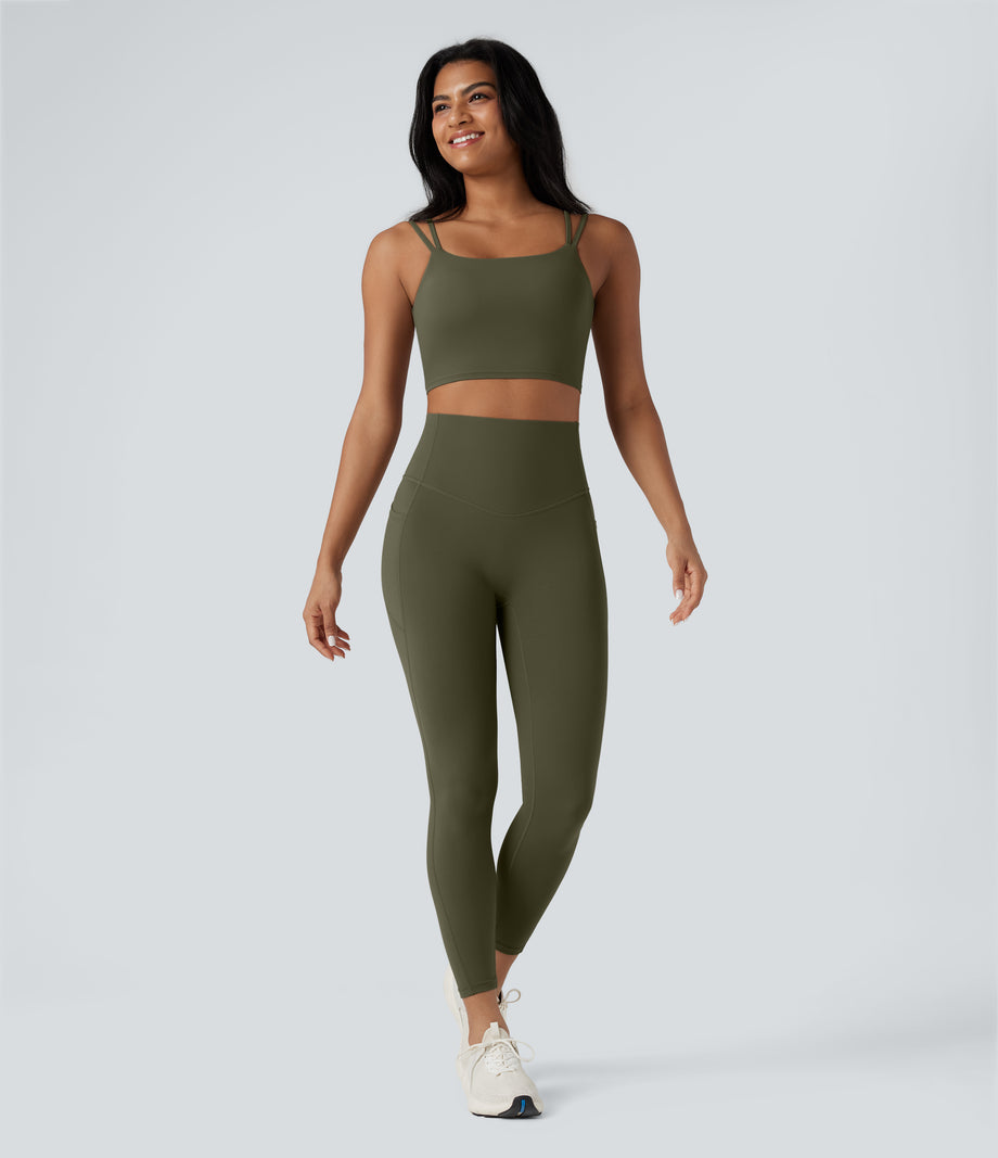 Halara UltraSculpt™ Double Straps Twisted Backless Cropped Yoga Tank Top - Grass Grey Green