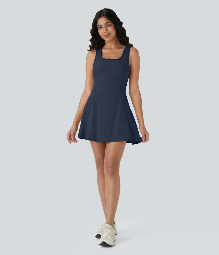 SoftlyZero™ Airy U Neck 2-in-1 Pocket Mini Cool Touch Dance Active Dress - Mood Indigo