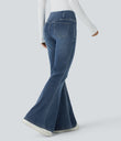 Halara Flex™ High Waisted Crossover Pocket Washed Casual Flare Jeans - Frost Blue Denim