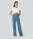 DayStretch High Waisted Pockets Straight Leg Casual Pants - Warm Mid Blue