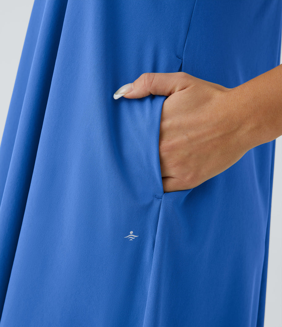 Breezeful™ Backless Racerback Side Pocket High Low Flowy Midi Quick Dry Casual Dress - Nebulas Blue