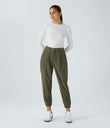 Mid Rise Zipper Pockets Corduroy Casual Joggers - Hazel Mist Green