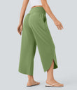 Breezeful™ High Waisted Tummy Control Split Hem Quick Dry Resort Pants with Pockets - Hot Wasabi - Green