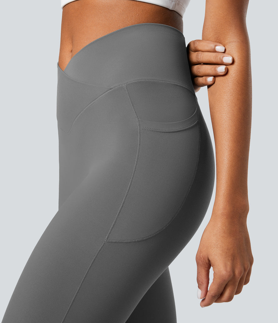SoftlyZero™ Crossover Pocket Plain Leggings-UPF50+ - Steel Gray