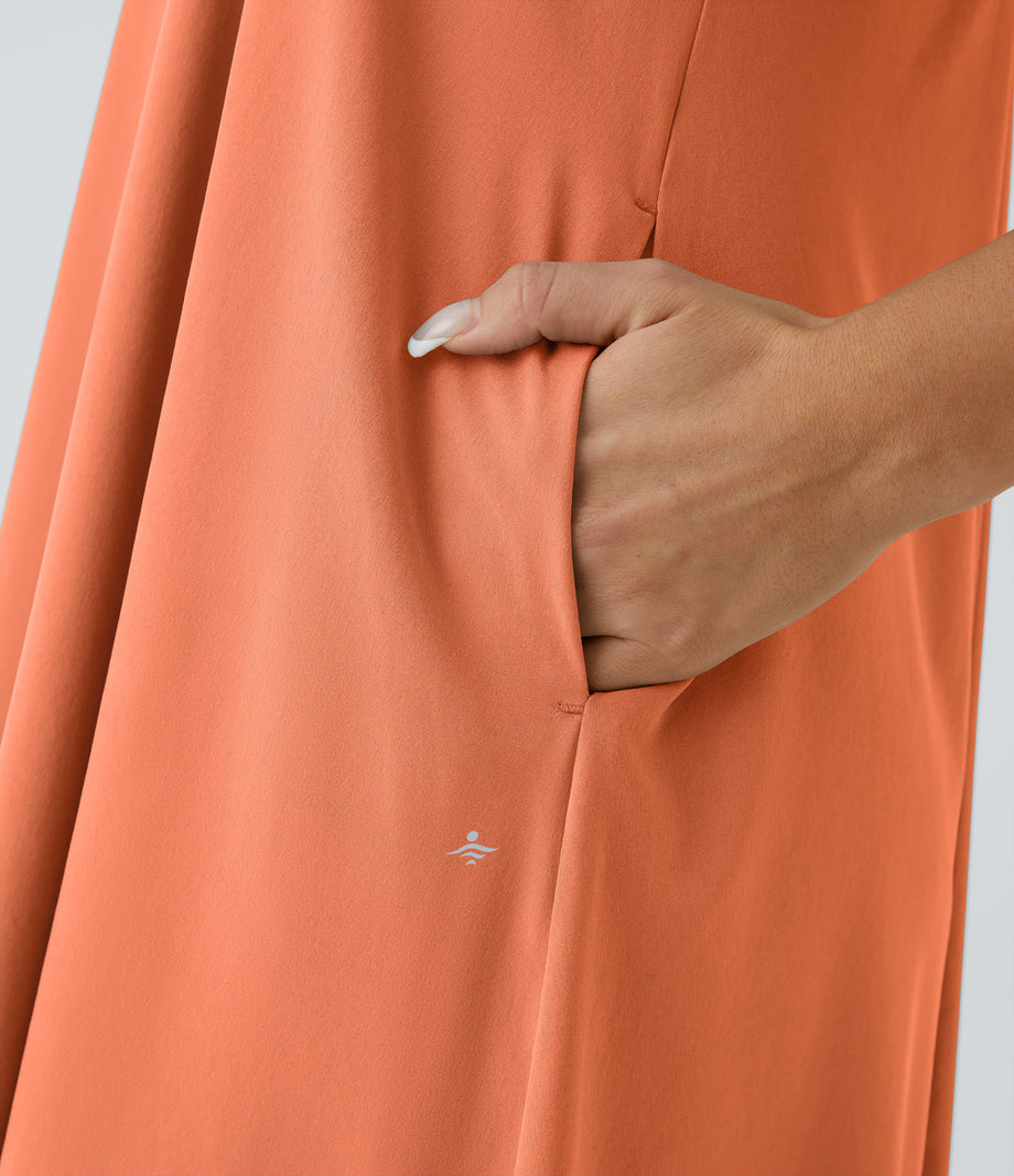 Breezeful™ Backless Racerback Side Pocket High Low Flowy Midi Quick Dry Casual Dress - Flamingo